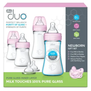 Hybrid Baby Bottle Set: Glass Inside, Plastic Outside, Dishwasher & Sterilizer Safe