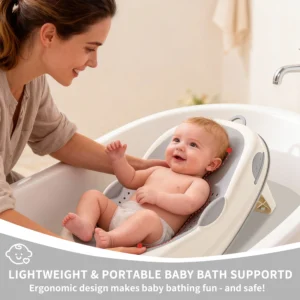 mom w/baby in seat in bath