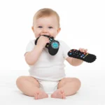 baby chewing away on teether
