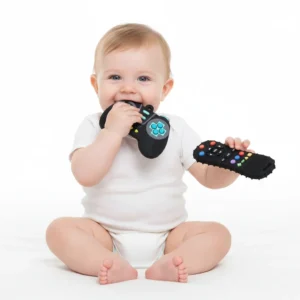 baby chewing away on teether