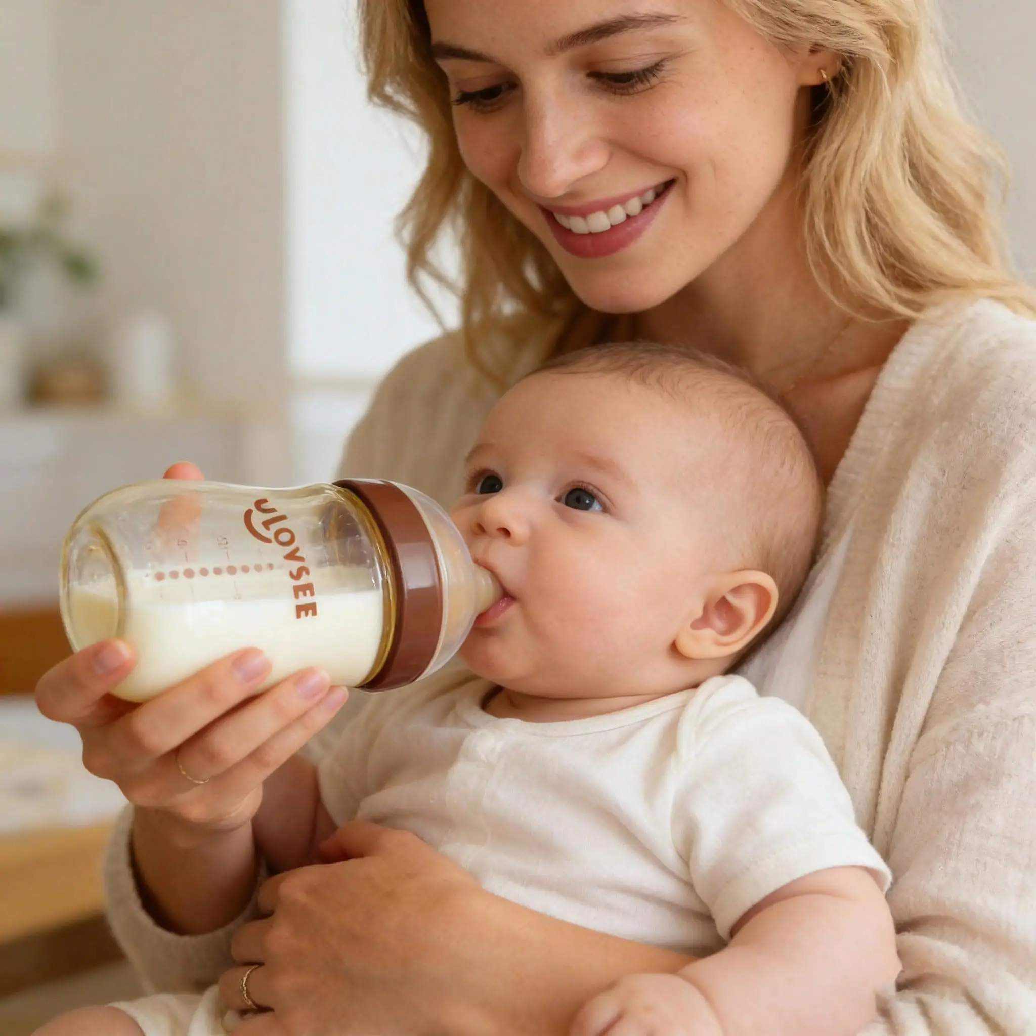 mom feeding baby with bottle